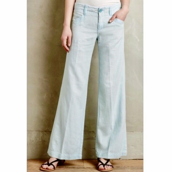 Anthropologie Pants - Anthropologie Pastel Mint Linen Blend Bootcut Trouser Pants
